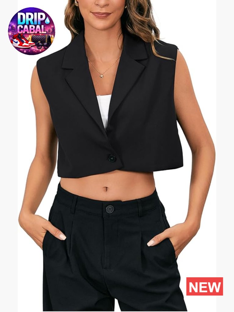 Sleeveless Crop Suit Vest Lapel Button Front Waistcoat